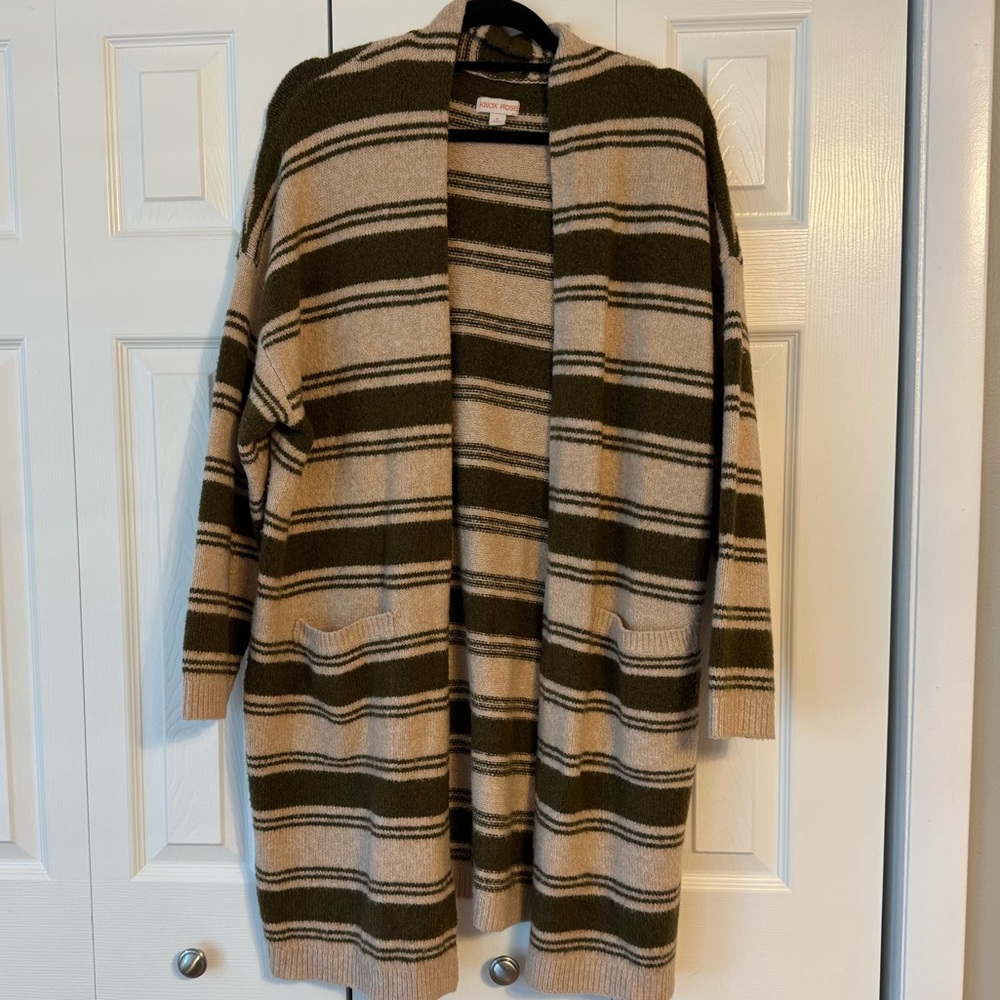 Knox Rose Olive & Cream Striped Knit Cardigan